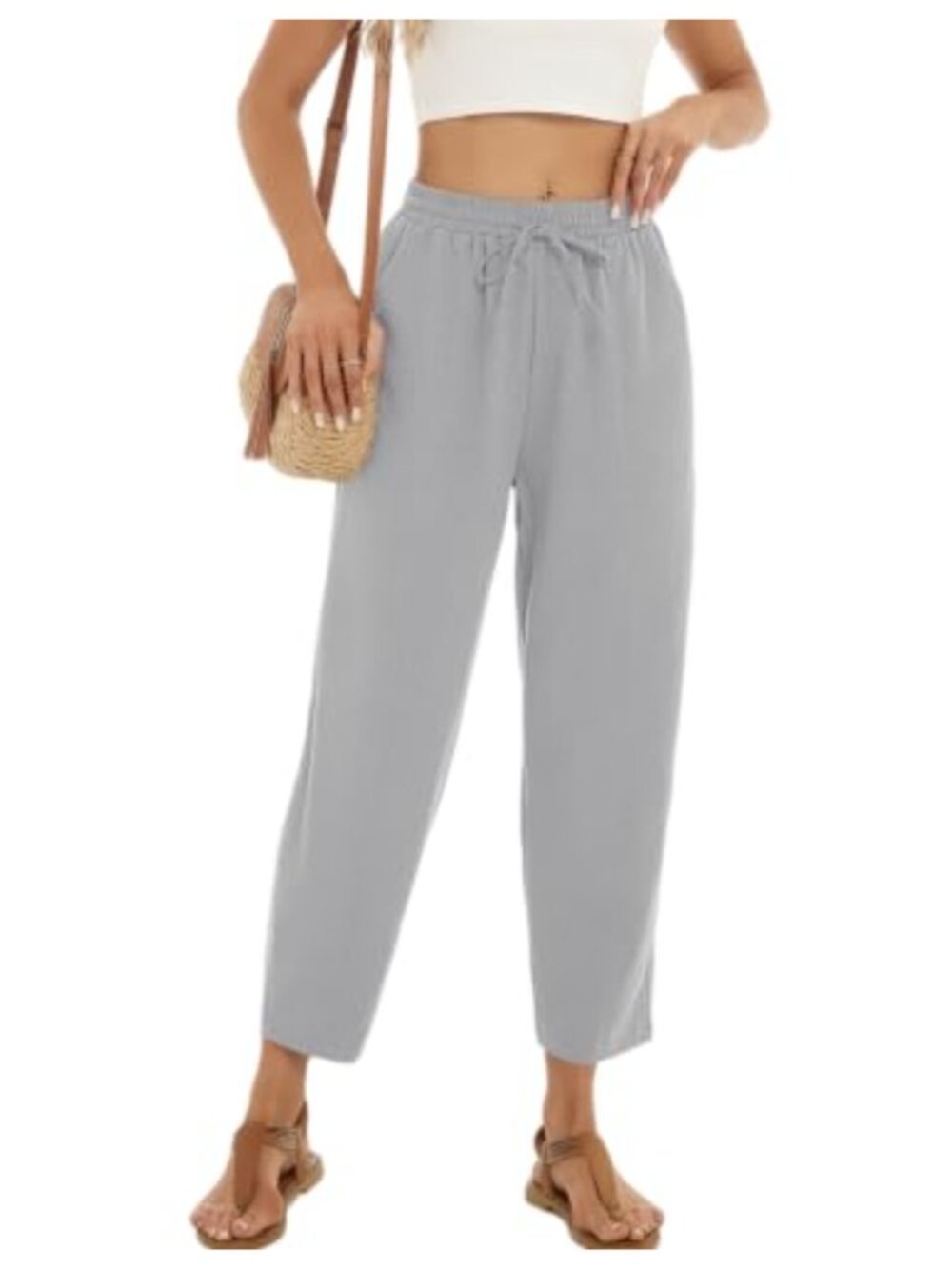 Womens Baggy Wide Leg Elastic Waist Rayon Blend Palazzo Pants with Pockets
